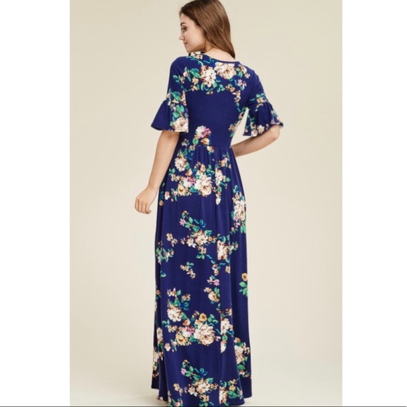 Blue Floral Maxi Dress - Picture 4 of 5